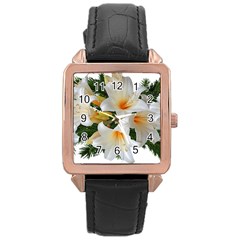 Lilies Belladonna White Flowers Rose Gold Leather Watch  by Pakrebo