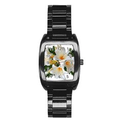 Lilies Belladonna White Flowers Stainless Steel Barrel Watch