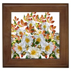 Flowers Roses Leaves Autumn Framed Tile