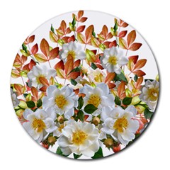 Flowers Roses Leaves Autumn Round Mousepads