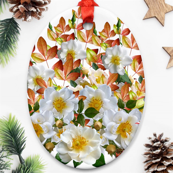 Flowers Roses Leaves Autumn Ornament (Oval)