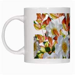 Flowers Roses Leaves Autumn White Mugs