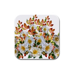 Flowers Roses Leaves Autumn Rubber Square Coaster (4 Pack) 