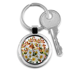 Flowers Roses Leaves Autumn Key Chain (round) by Pakrebo