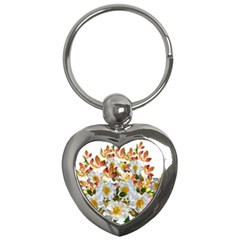 Flowers Roses Leaves Autumn Key Chain (heart) by Pakrebo