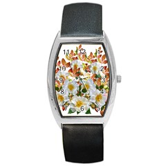 Flowers Roses Leaves Autumn Barrel Style Metal Watch