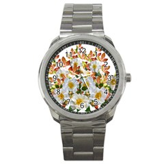 Flowers Roses Leaves Autumn Sport Metal Watch by Pakrebo