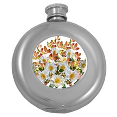 Flowers Roses Leaves Autumn Round Hip Flask (5 Oz) by Pakrebo