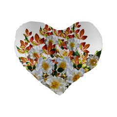 Flowers Roses Leaves Autumn Standard 16  Premium Heart Shape Cushions