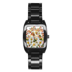 Flowers Roses Leaves Autumn Stainless Steel Barrel Watch