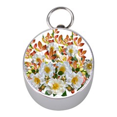 Flowers Roses Leaves Autumn Mini Silver Compasses by Pakrebo