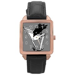 Gallows Raven Chopped Rose Gold Leather Watch  by Bajindul