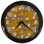 Textile Flowers Pattern Wall Clock (Black) Front