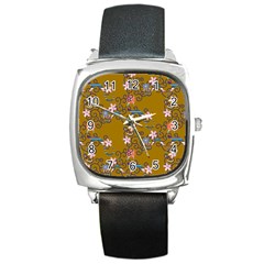 Textile Flowers Pattern Square Metal Watch