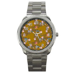 Textile Flowers Pattern Sport Metal Watch