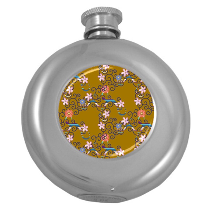 Textile Flowers Pattern Round Hip Flask (5 oz)