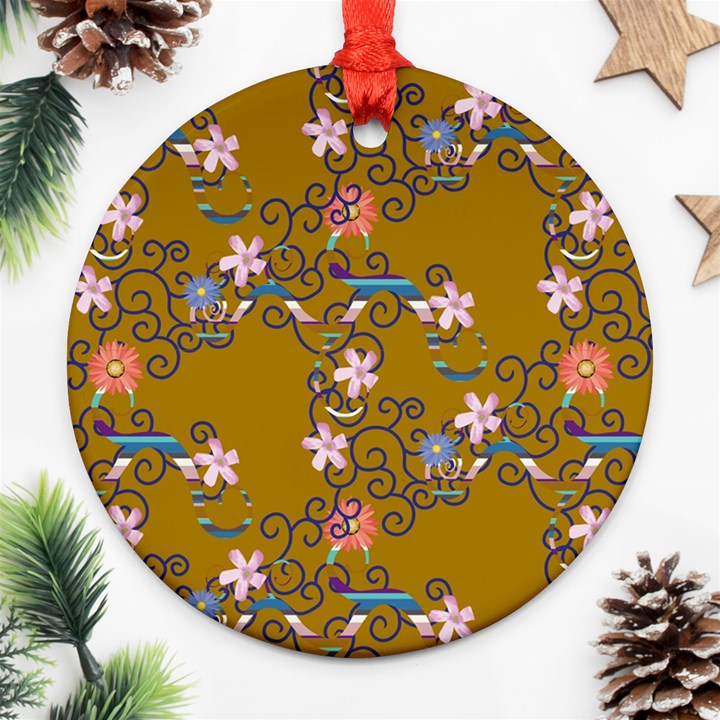 Textile Flowers Pattern Round Ornament (Two Sides)