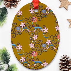 Textile Flowers Pattern Oval Ornament (two Sides)