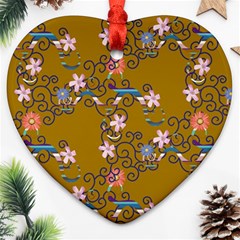 Textile Flowers Pattern Heart Ornament (two Sides)