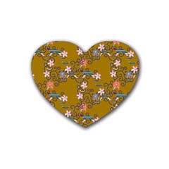 Textile Flowers Pattern Rubber Coaster (heart) 