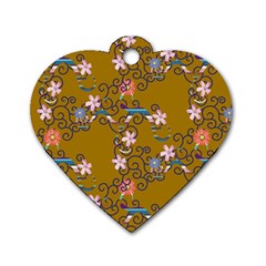 Textile Flowers Pattern Dog Tag Heart (one Side)