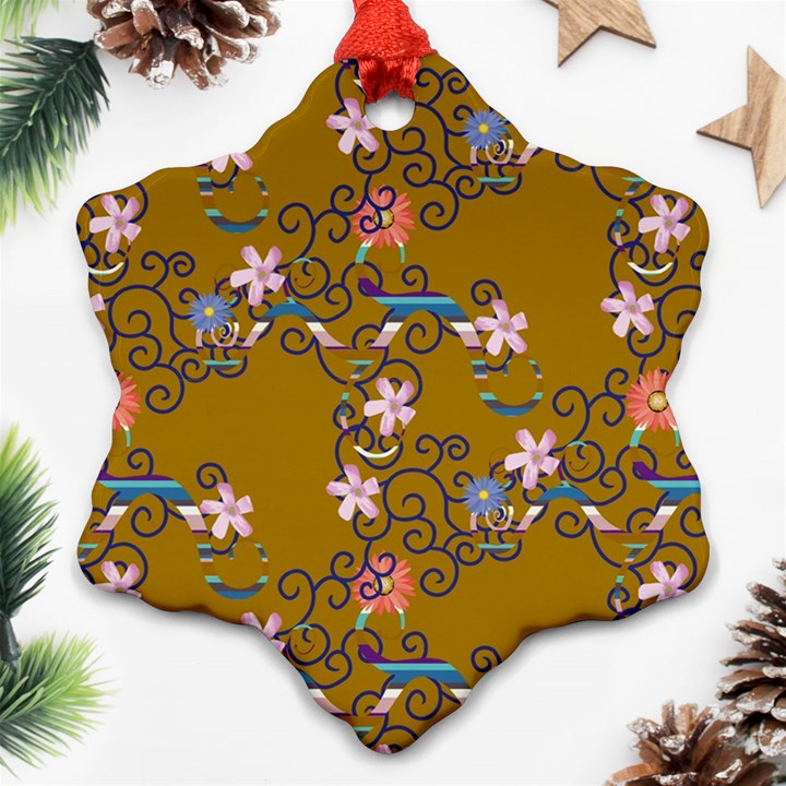 Textile Flowers Pattern Snowflake Ornament (Two Sides)