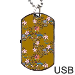 Textile Flowers Pattern Dog Tag Usb Flash (one Side)