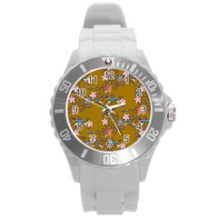 Textile Flowers Pattern Round Plastic Sport Watch (l)