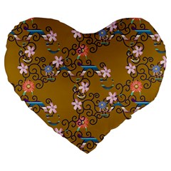 Textile Flowers Pattern Large 19  Premium Heart Shape Cushions