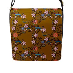 Textile Flowers Pattern Flap Closure Messenger Bag (l)