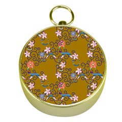 Textile Flowers Pattern Gold Compasses