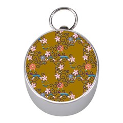 Textile Flowers Pattern Mini Silver Compasses