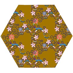 Textile Flowers Pattern Wooden Puzzle Hexagon