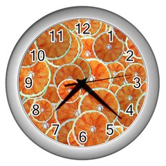 Oranges Background Wall Clock (silver) by HermanTelo