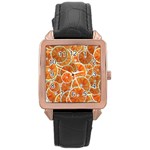 Oranges Background Rose Gold Leather Watch  Front