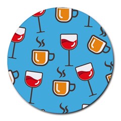 Cups And Mugs Blue Round Mousepads