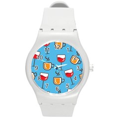 Cups And Mugs Blue Round Plastic Sport Watch (m)