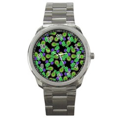 Flowers Pattern Background Sport Metal Watch by HermanTelo