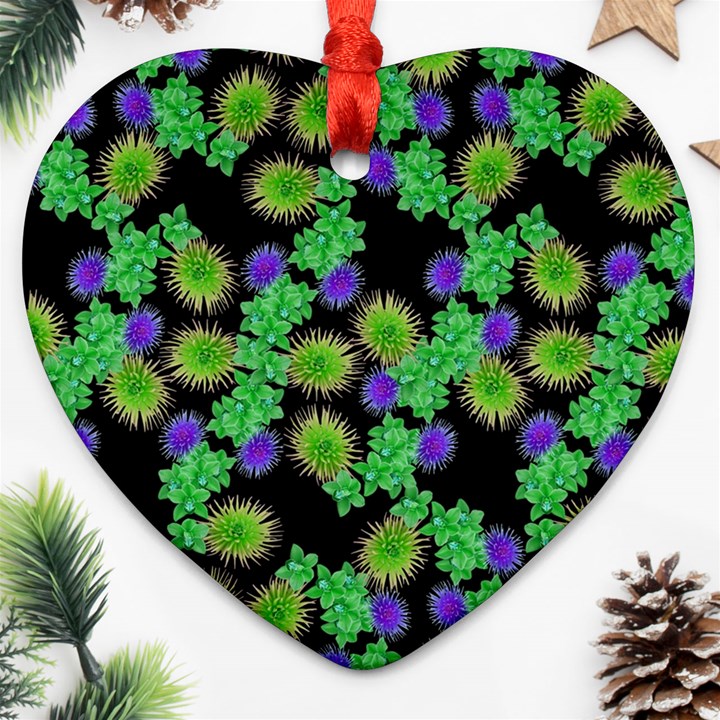 Flowers Pattern Background Heart Ornament (Two Sides)