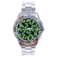 Flowers Pattern Background Stainless Steel Analogue Watch