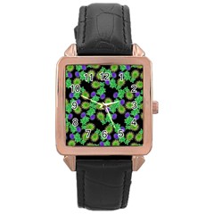 Flowers Pattern Background Rose Gold Leather Watch 