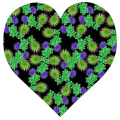 Flowers Pattern Background Wooden Puzzle Heart