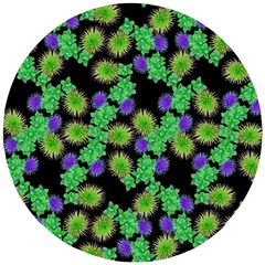 Flowers Pattern Background Wooden Puzzle Round