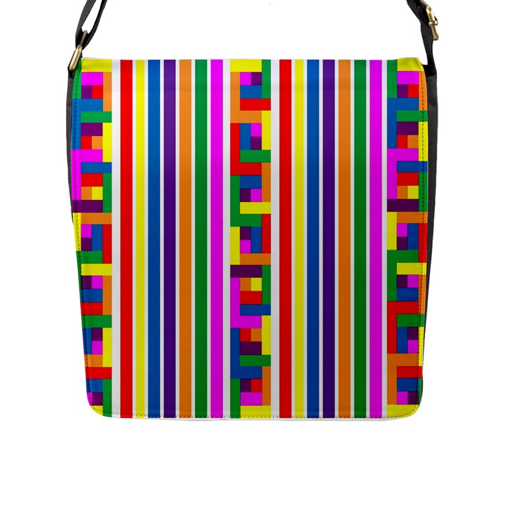 Rainbow Geometric Spectrum Flap Closure Messenger Bag (L)