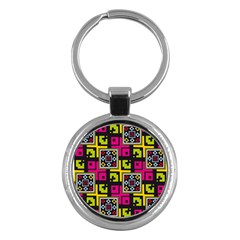 Squares Pattern                                  Key Chain (round) by LalyLauraFLM