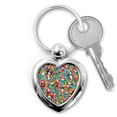 Colorful Paint Strokes On A White Background                                  Key Chain (heart) by LalyLauraFLM