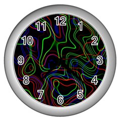 Neon Waves                                  Wall Clock (silver) by LalyLauraFLM