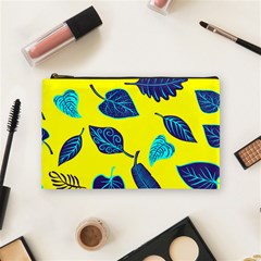 Leaves On A Yellow Background                                  Cosmetic Bag by LalyLauraFLM