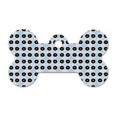 Black Flower On Blue White Pattern Dog Tag Bone (two Sides) by BrightVibesDesign