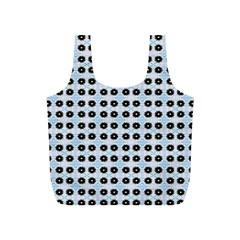 Black Flower On Blue White Pattern Full Print Recycle Bag (s) by BrightVibesDesign